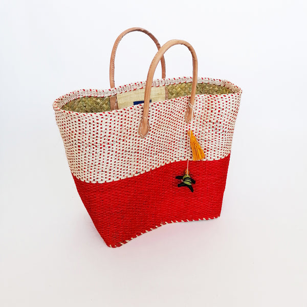 Grand panier artisanal rouge Iakora - Le comptoir de la plage