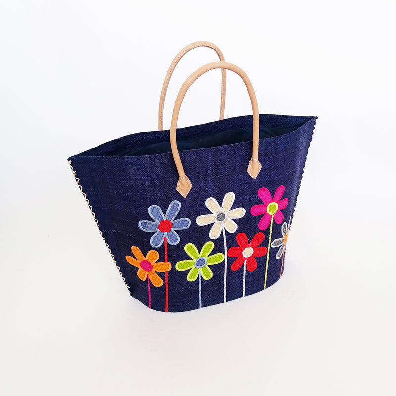Panier artisanal bleu marine Majunga - Le comptoir de la plage