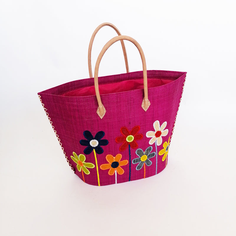 Panier artisanal fuchsia Majunga - Le comptoir de la plage