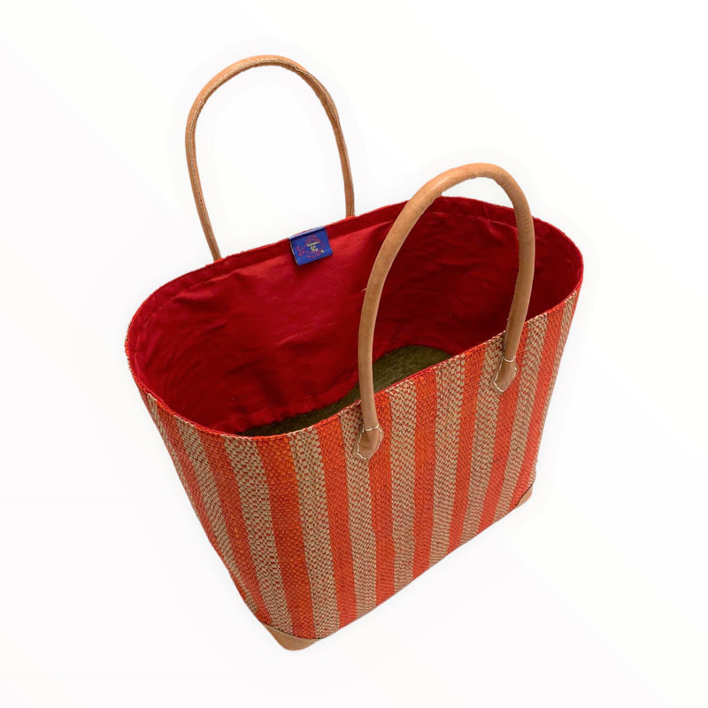 Panier artisanal Mitsio rayures bicolores avec pochon