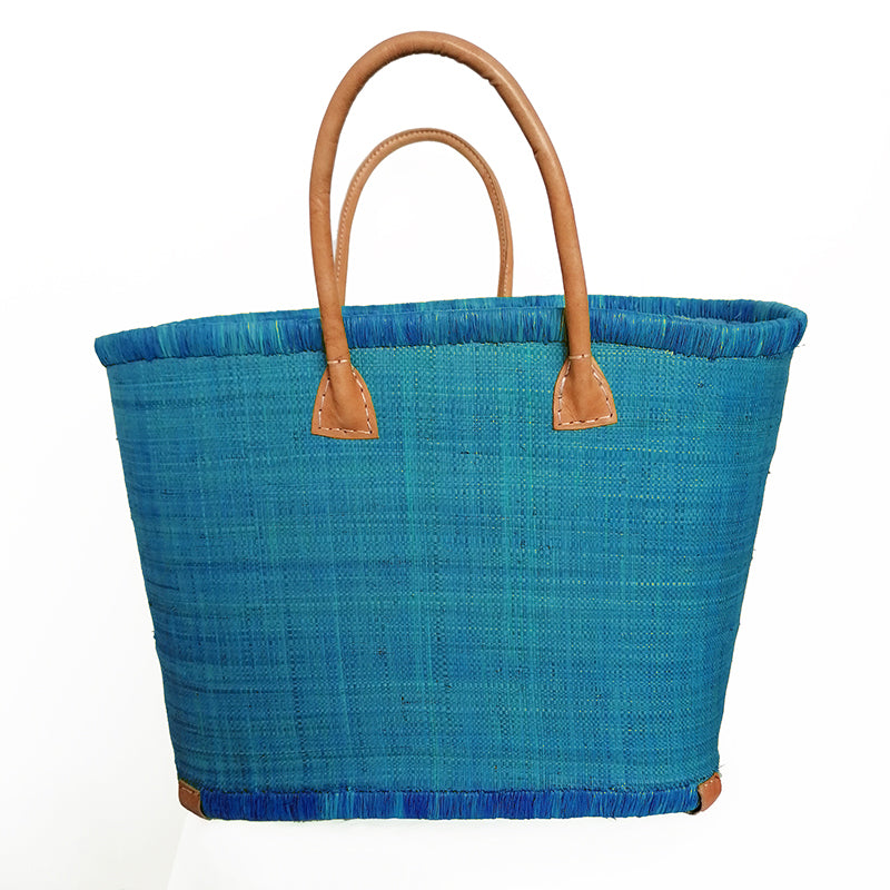 Panier artisanal turquoise Morondova - Le comptoir de la plage