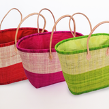 Panier artisanal rabane ivato coins cuir, Poignées cuir avec pochon   dimensions 50 × 20 × 30 cm, parfait pour sorties et marché, robuste et élégant