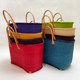 Panier artisanal rabane unie morondova coins cuir avec pochon  dimensions MM 45 × 20 × 30 cm ou GM 50x20x35, parfait pour sorties et marché, robuste et élégant