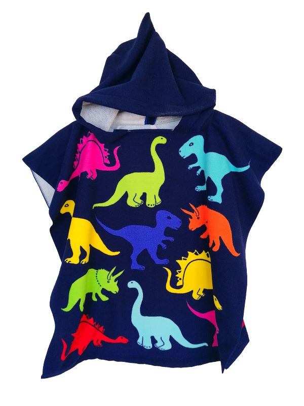 Poncho enfant en microfibre Dino bleu - Le comptoir de la plage
