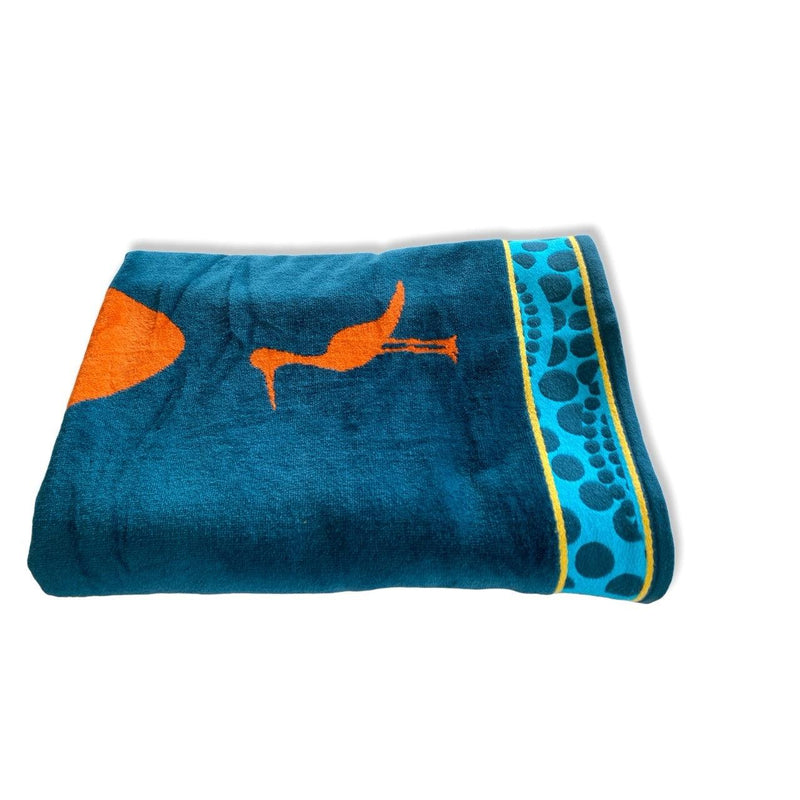 Serviette de plage bleue éponge Velours Jacquard Sajuta, large - Le comptoir de la plage
