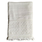serviette de bain éponge velours unie ciselée romance blanche 90x170 cm, 100 % coton, 460 g/m², légère et absorbante, idéale salle de bain, piscine et plage