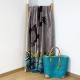 serviette de plage éponge velours jacquard lazare XL 140x180 cm en coton 400 g/m² douce et absorbante, idéale plage et piscine.