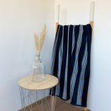 serviette de plage éponge velours jacquard milonga bleu marine taille 70x140 100 % coton, 400 g/m², douce et légère, absorbante, parfaite pour plage, piscine ou sport.