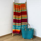 serviette de plage éponge velours jacquard unis ciselés bloma 90x170 cm, 100 % coton, 340g/m², douce, absorbante et légère, séchage rapide, idéale salle de bain ou plage.