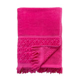 zoom serviette de bain éponge velours unie ciselée romance fuchsia 90x170 cm, 100 % coton, 460 g/m², légère et absorbante, idéale salle de bain, piscine et plage
